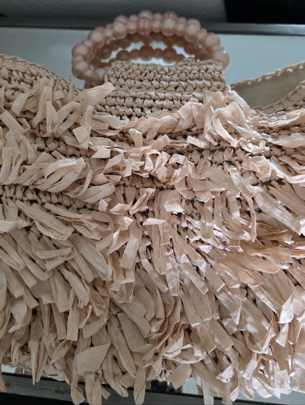 btb Los Angeles Raffia Tote with Pearl Bead Handles - Picture 3 of 4